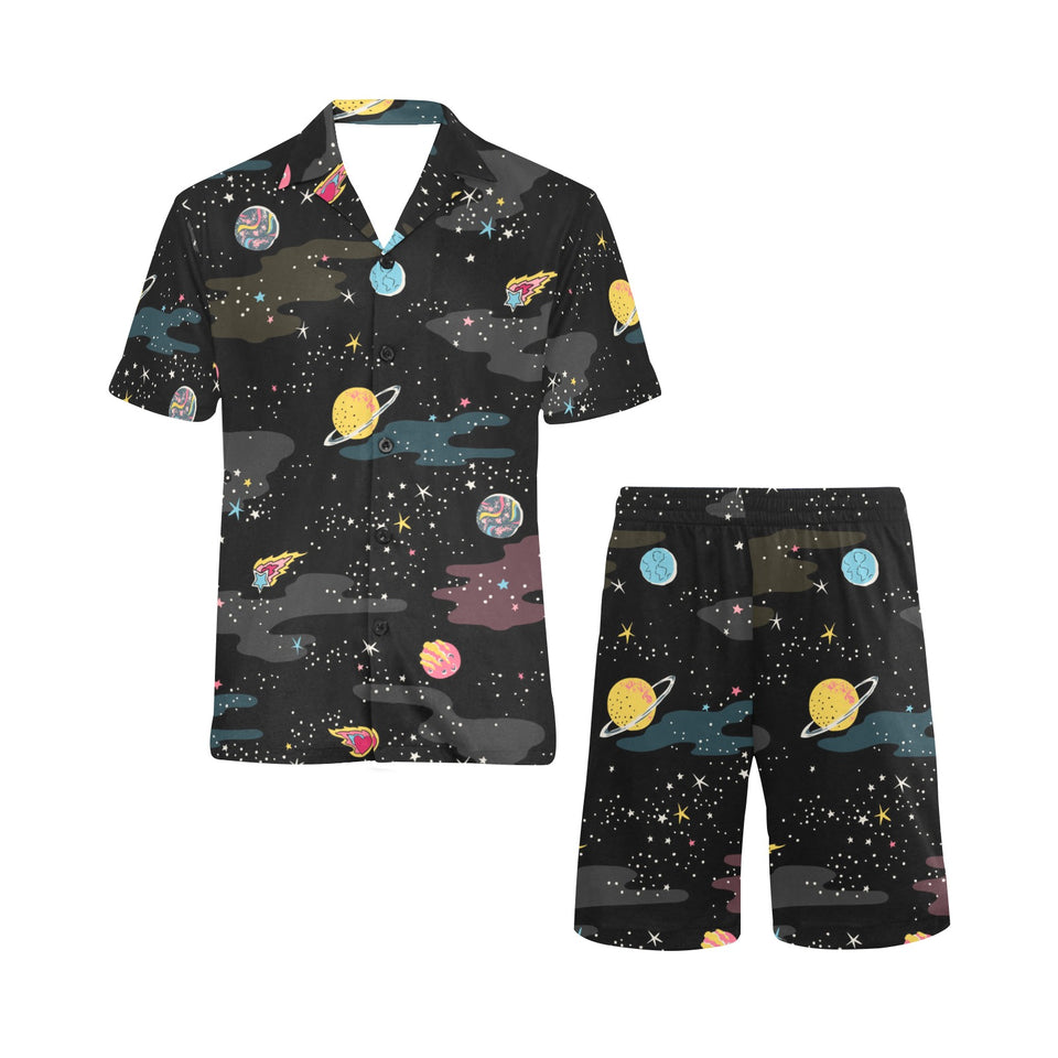 space pattern Men's V-Neck Short Pajama Set