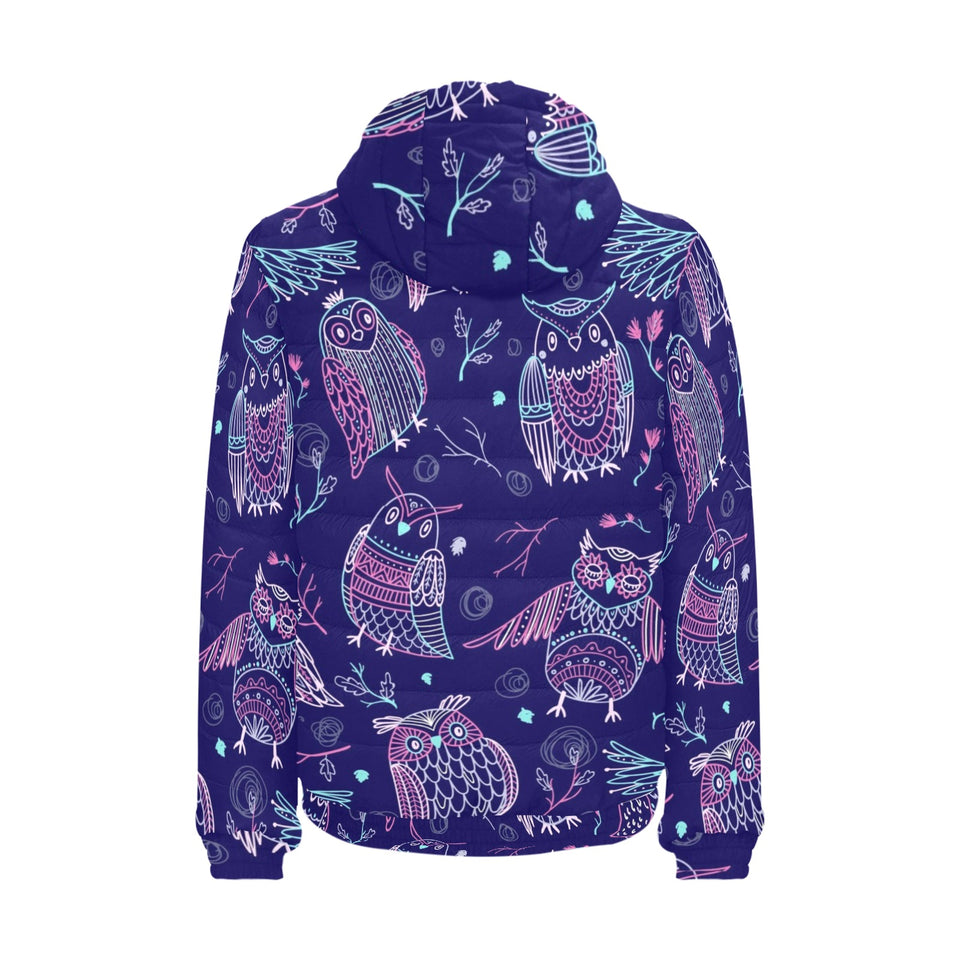 Cute owls pattern boho style ornament Men's Padded Hooded Jacket