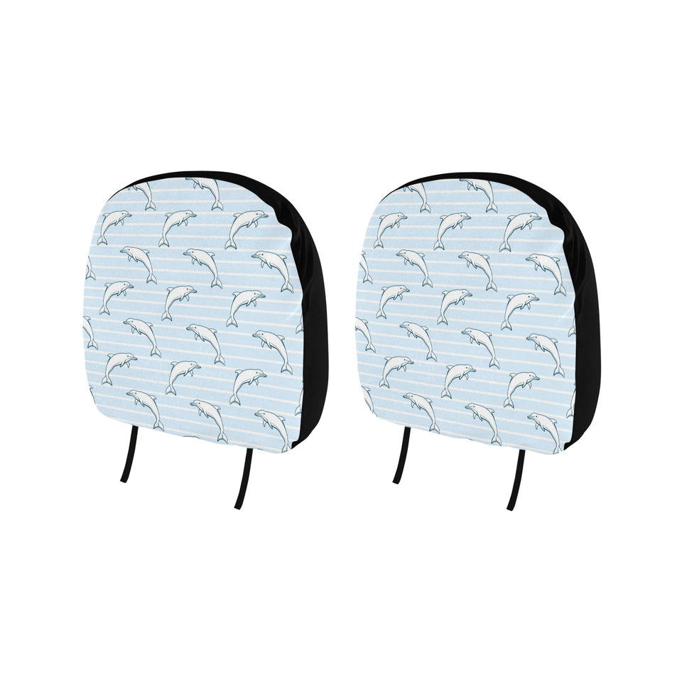 Dolphin blue striped background Car Headrest Cover