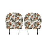 Monkey red hibiscus flower palm leaves floral patt Car Headrest Cover