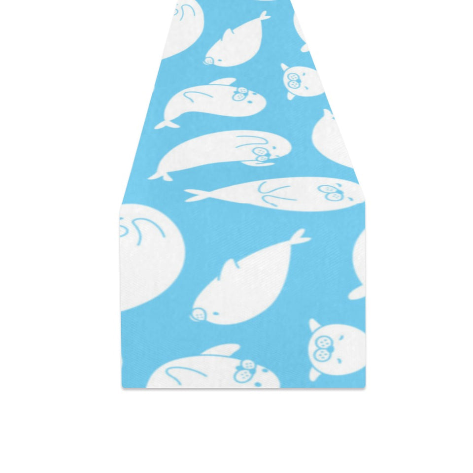 Cute white sea lion seals pattern Table Runner