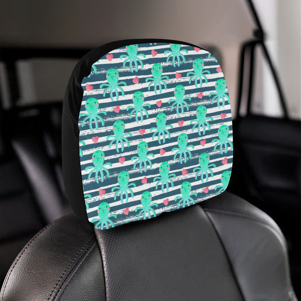 Cute octopuses heart striped background Car Headrest Cover