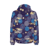 Blue japanese pattern cloud wave flower Men's Padded Hooded Jacket