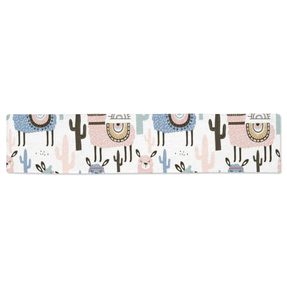 lama Alpaca cactus hand drawn pattern Table Runner