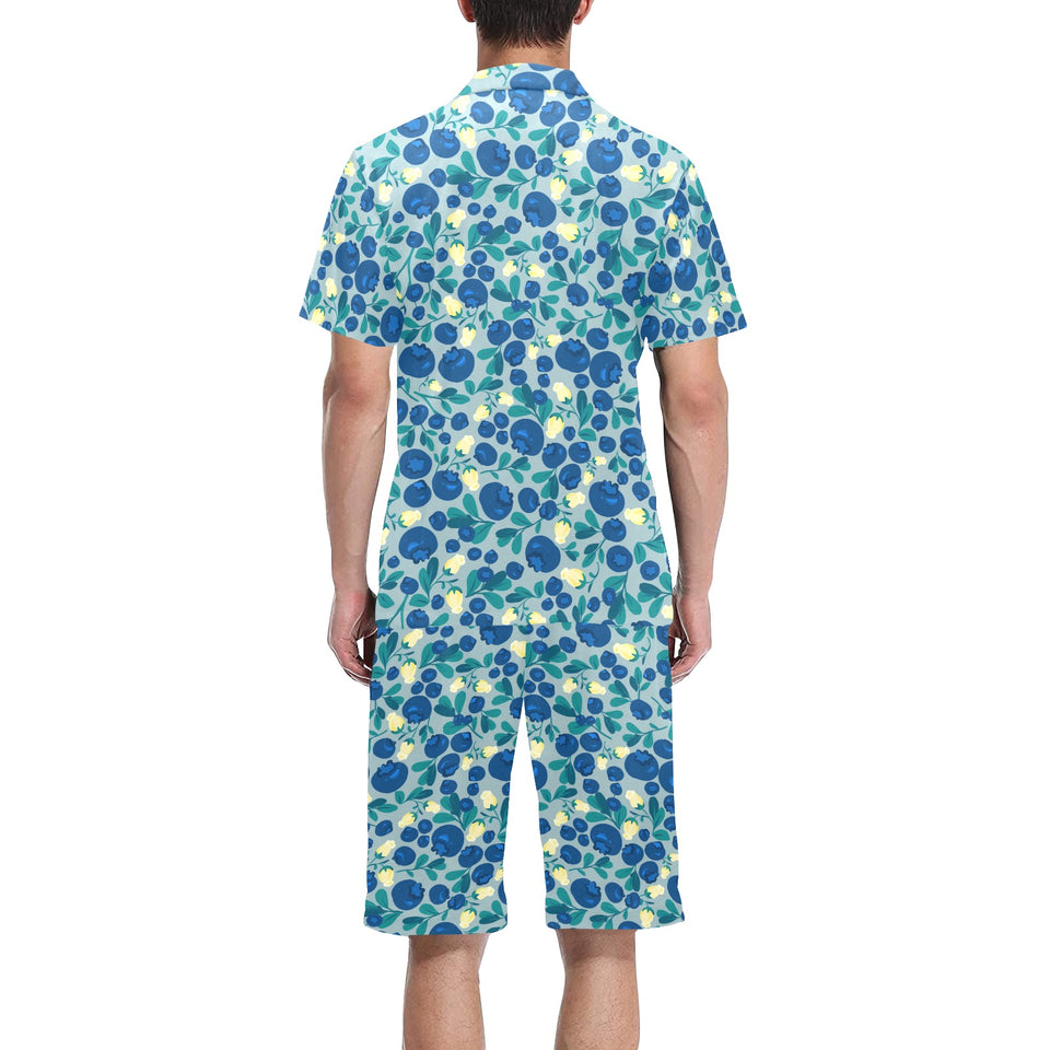blueberry design pattern Men's V-Neck Short Pajama Set