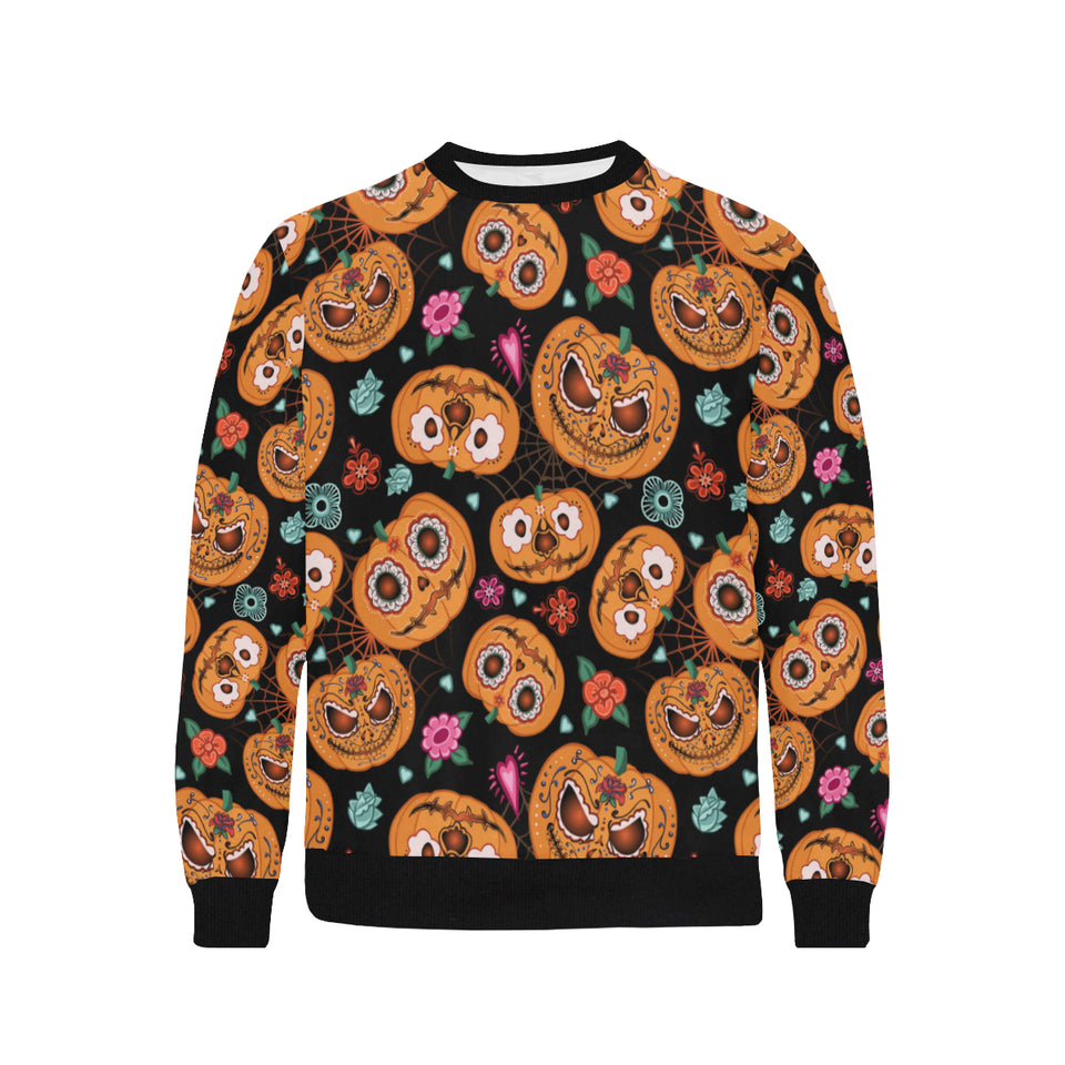 Pumpkin flowers spiderweb Halloween theme Men's Crew Neck Sweatshirt