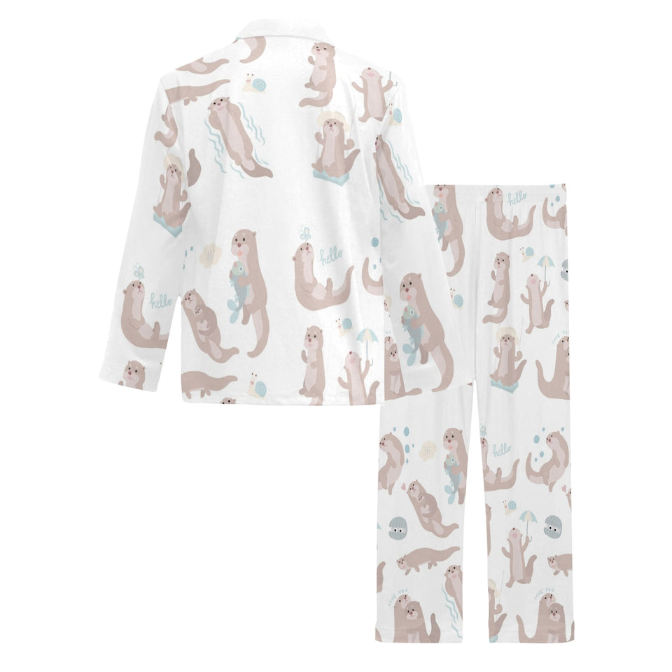 Cute sea otters pattern Men's Long Pajama Set