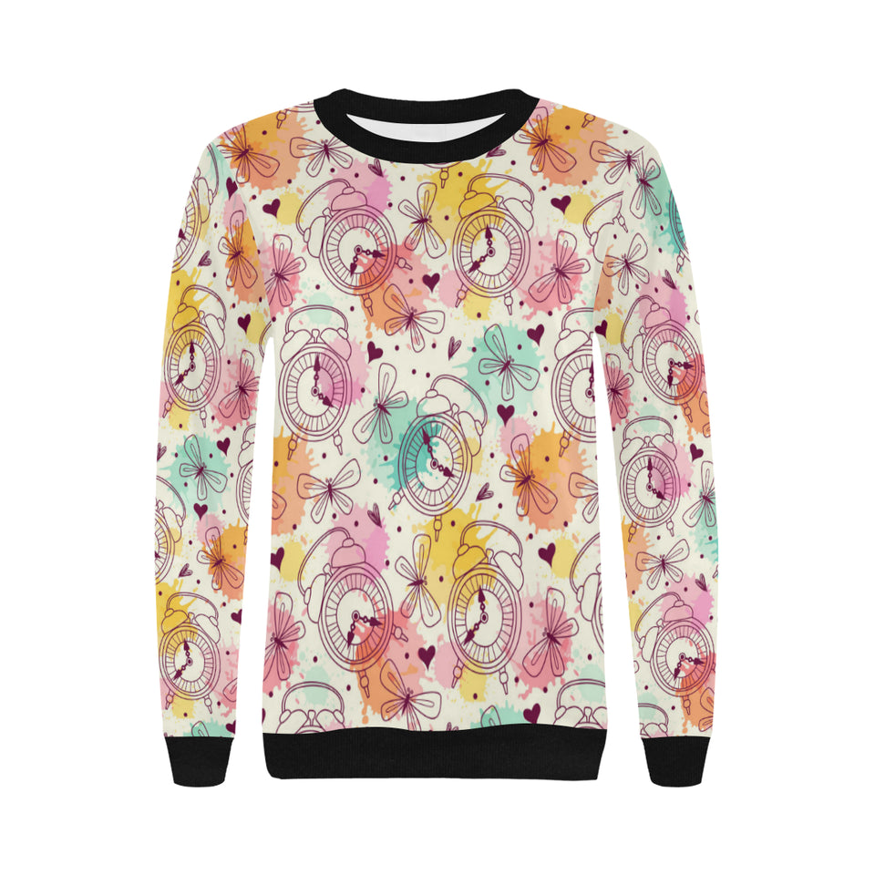 Clock butterfly pattern Women's Crew Neck Sweatshirt