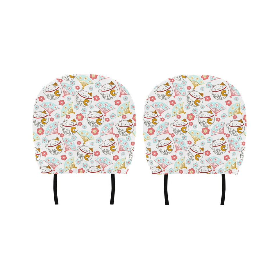 Maneki neko cat fan sakura Car Headrest Cover