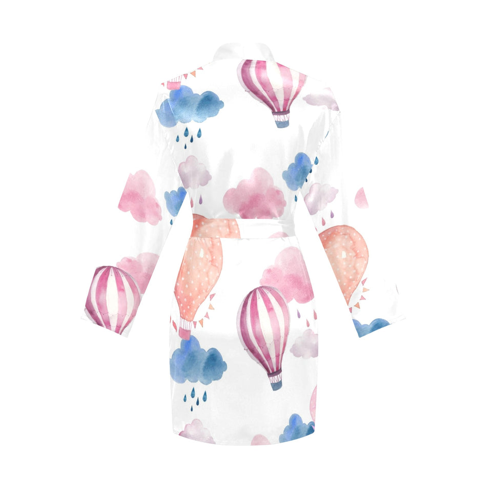 Watercolor air balloon cloud pattern Women's Long Sleeve Belted Night Robe