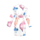 Watercolor air balloon cloud pattern Women's Long Sleeve Belted Night Robe