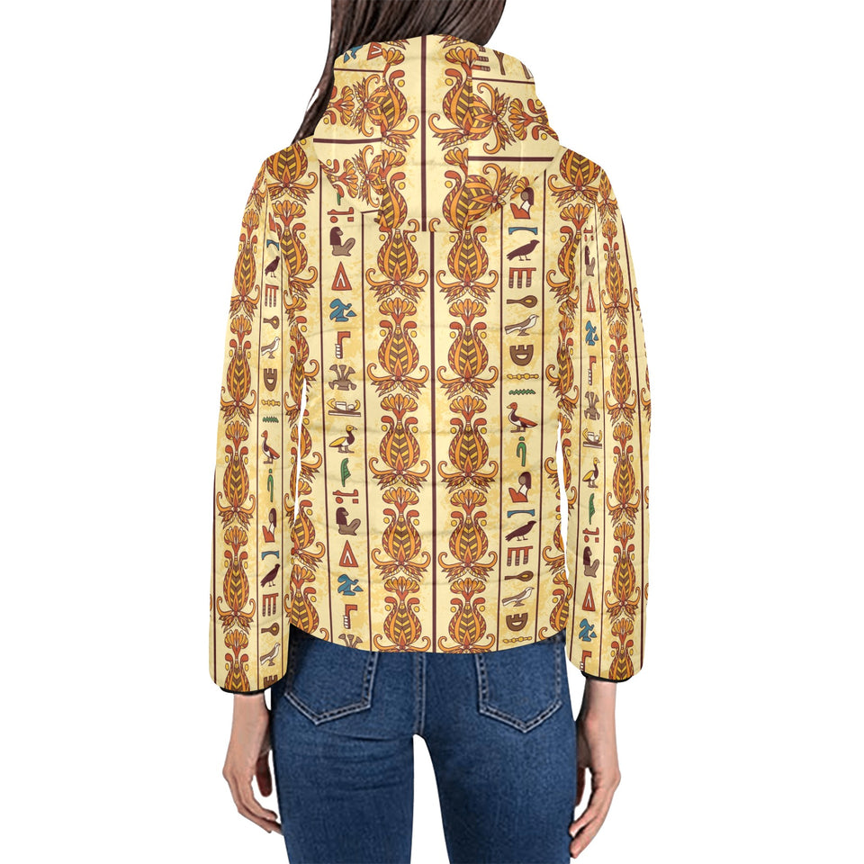 Egypt Hieroglyphics Pattern Print Design 04 Women's Padded Hooded Jacket