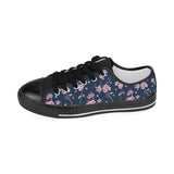 Pink sakura cherry blossom blue background Kids' Boys' Girls' Low Top Canvas Shoes Black
