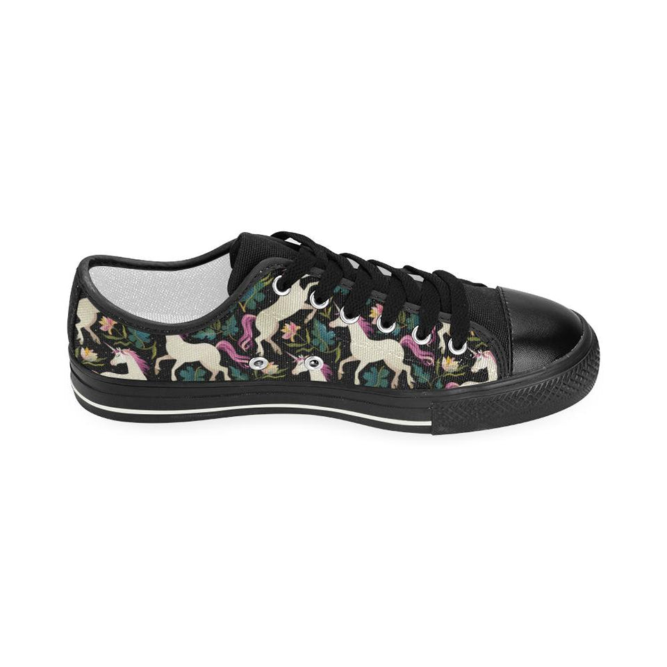 Unicorns forest background Kids' Boys' Girls' Low Top Canvas Shoes Black