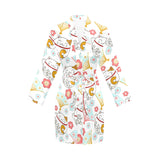 Maneki neko cat fan sakura Women's Long Sleeve Belted Night Robe