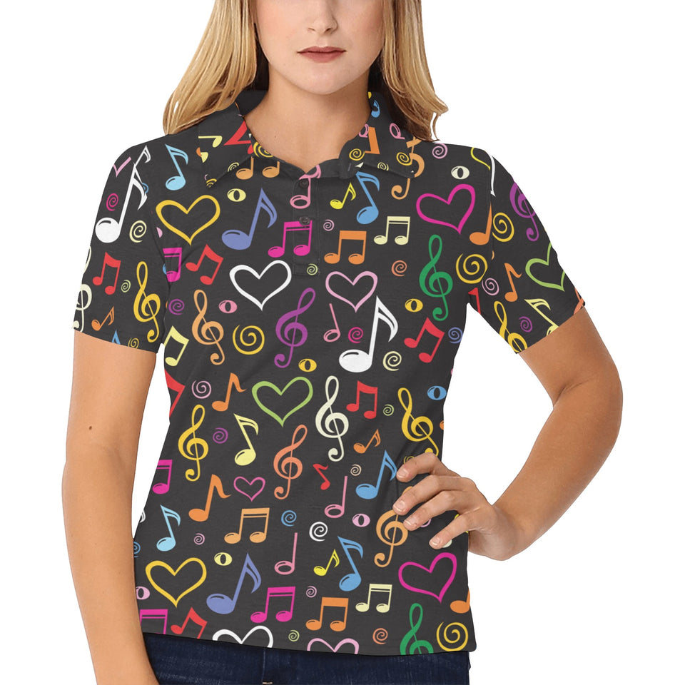 Music Notes Pattern Print Design 02 Women's All Over Print Polo Shirt