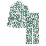 Cute sloths tropical palm leaves white background Men's Long Pajama Set