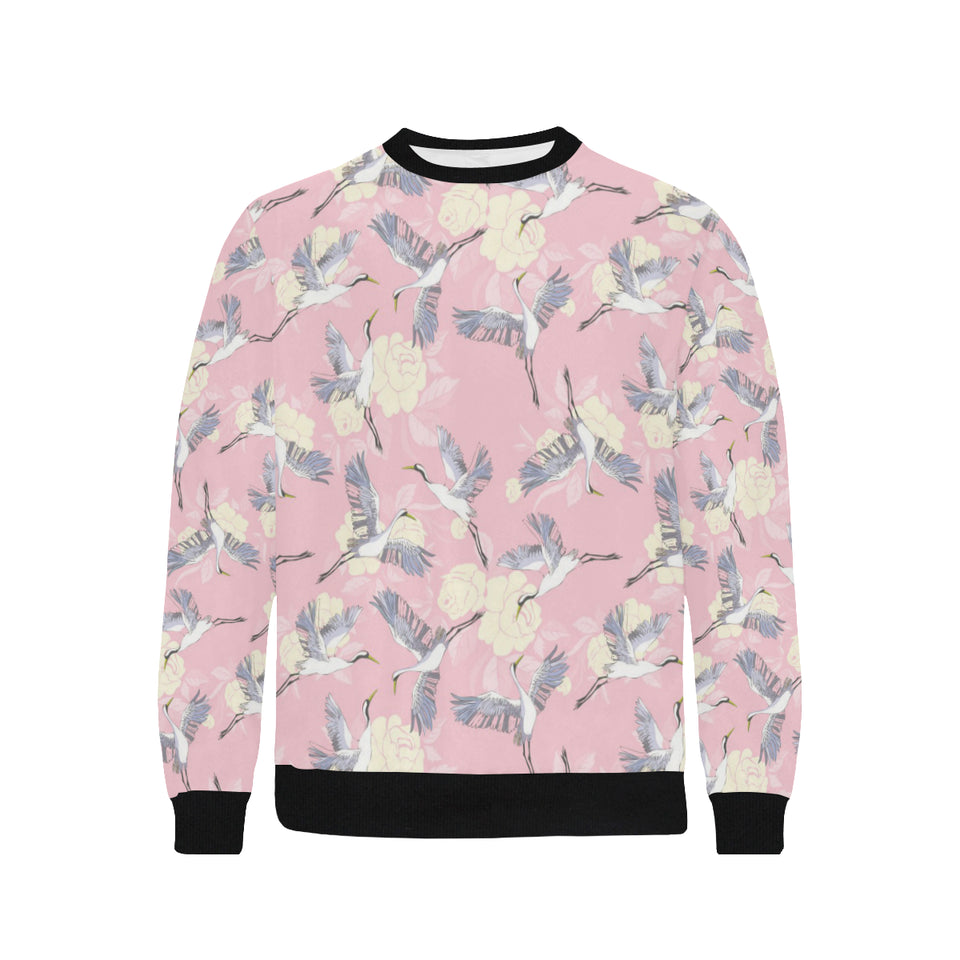 Japanese crane rose pattern Men's Crew Neck Sweatshirt