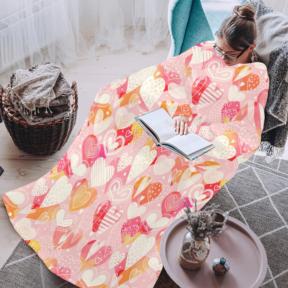 Hand drawn heart design pattern Blanket Robe with Sleeves