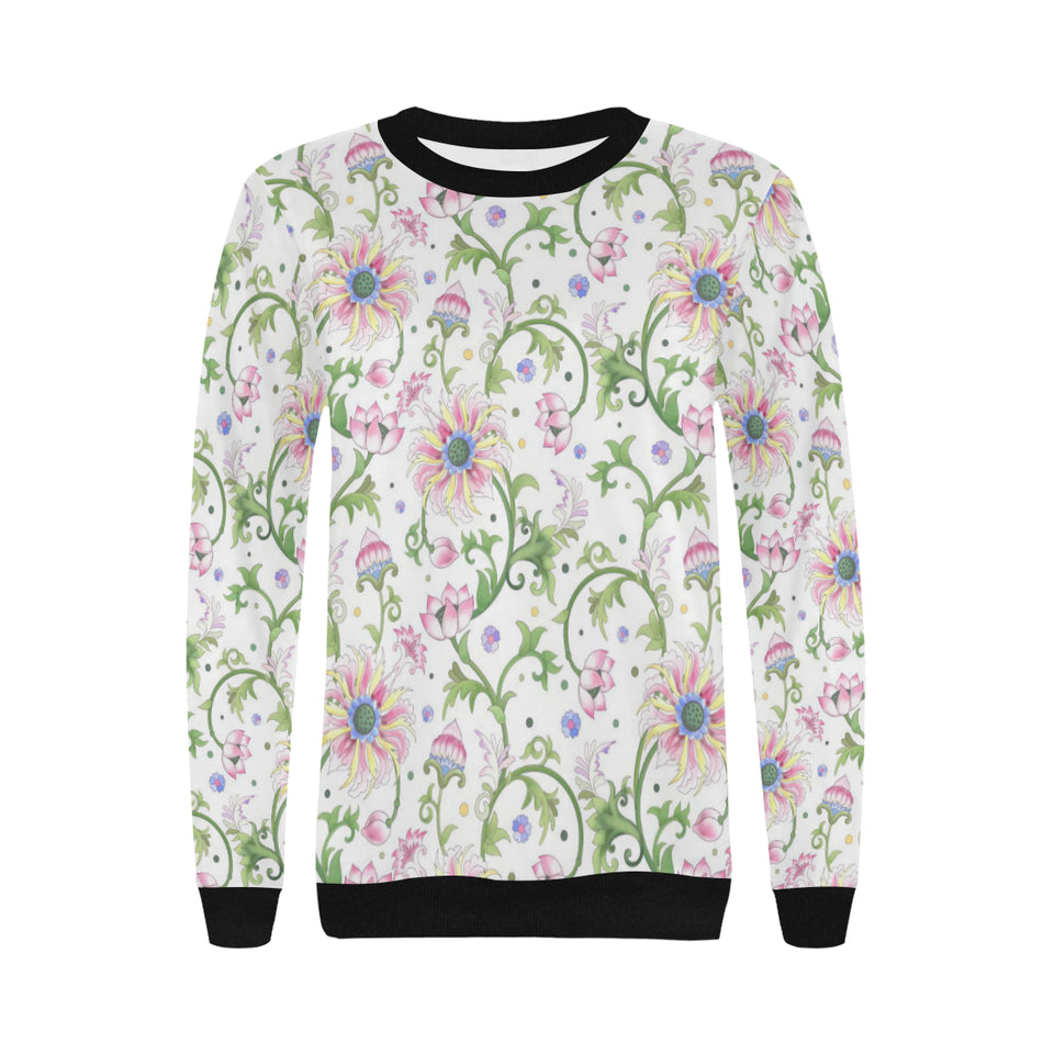 Beautiful pink lotus waterlily leaves pattern Women's Crew Neck Sweatshirt