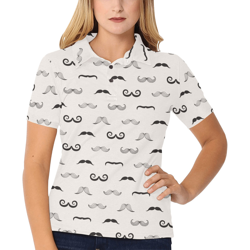 Mustache Beard Pattern Print Design 05 Women's All Over Print Polo Shirt