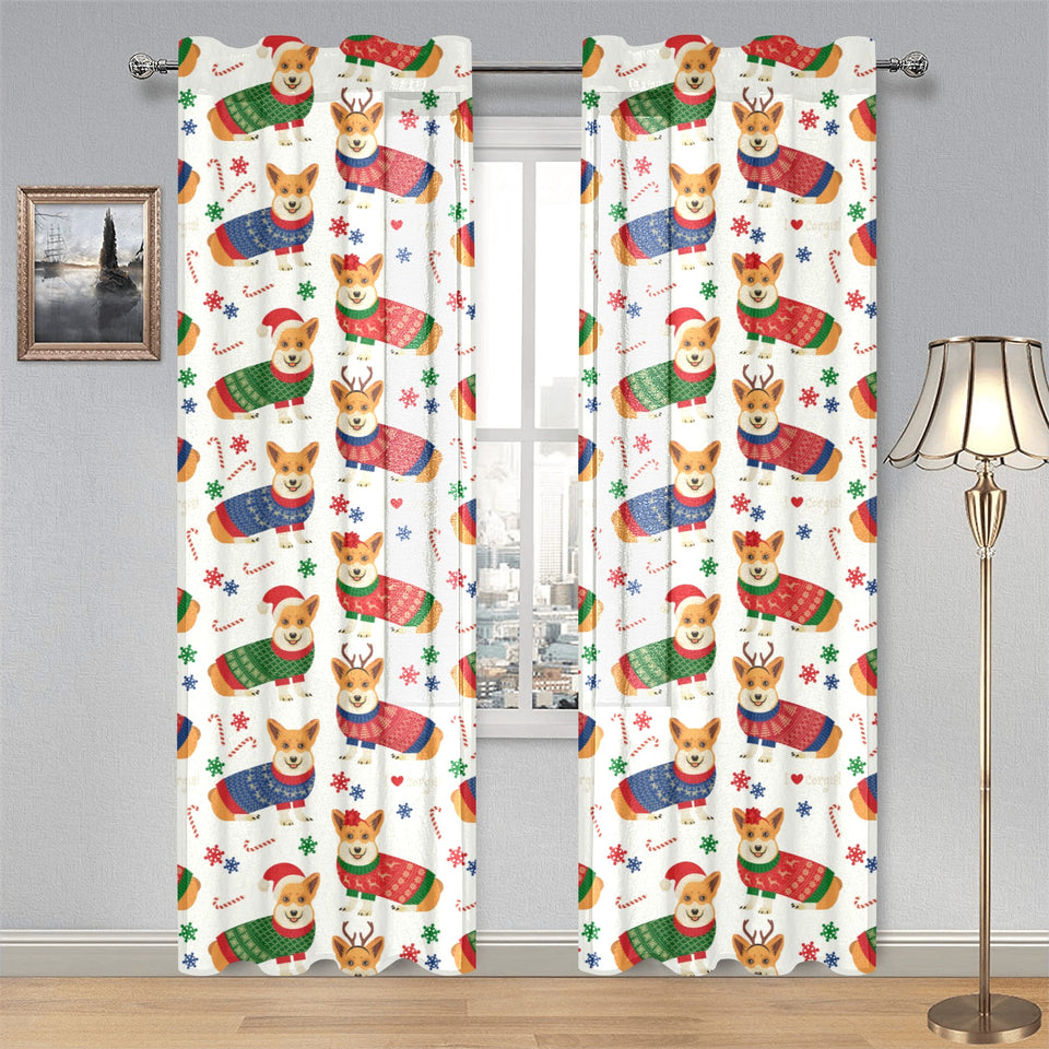 Corgi Christmas Pattern Gauze Curtain