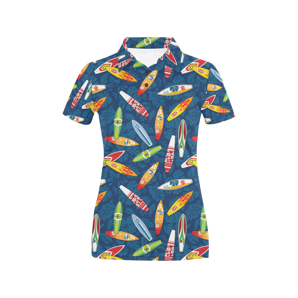 Surfboard Pattern Print Design 01 Women's All Over Print Polo Shirt