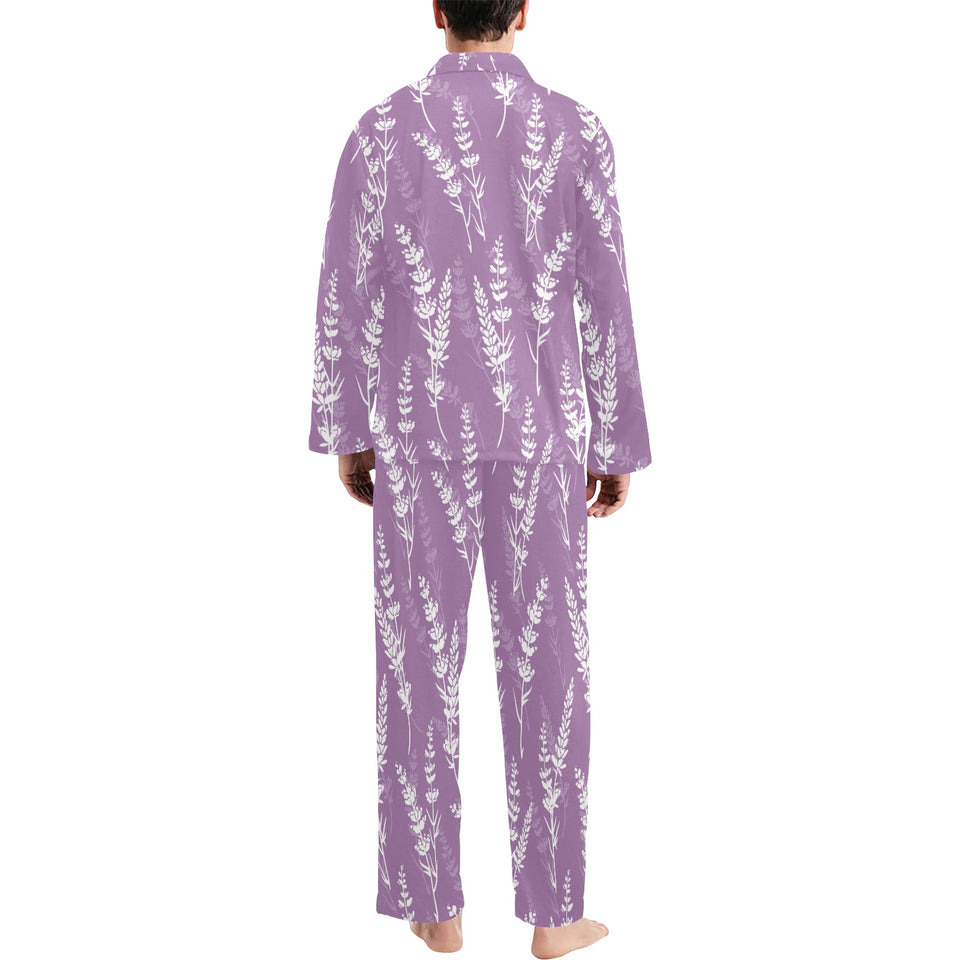 Lavender flowers purple pattern Men's Long Pajama Set