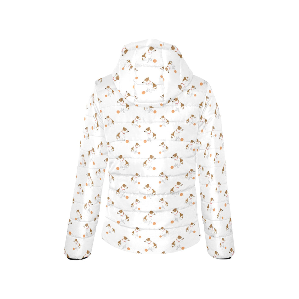 Jack Russel Pattern Print Design 05 Women's Padded Hooded Jacket