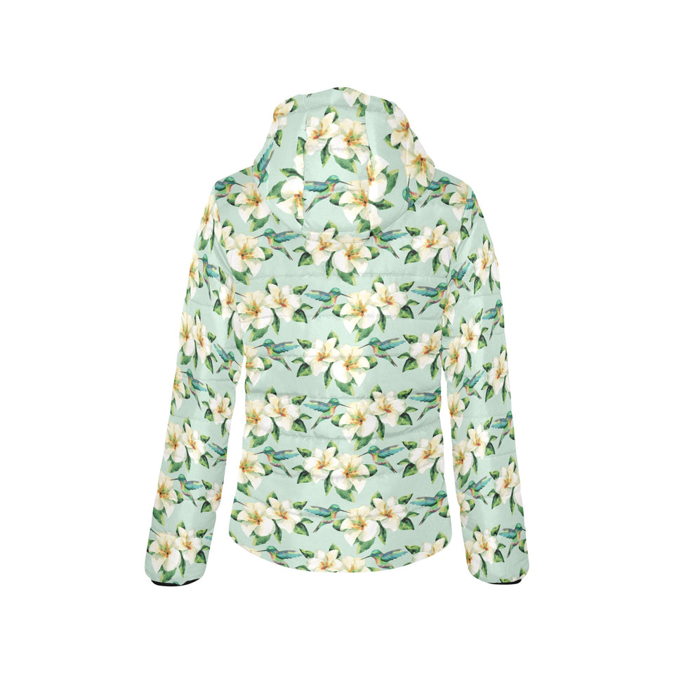 Hummingbird Pattern Print Design 01 Women's Padded Hooded Jacket