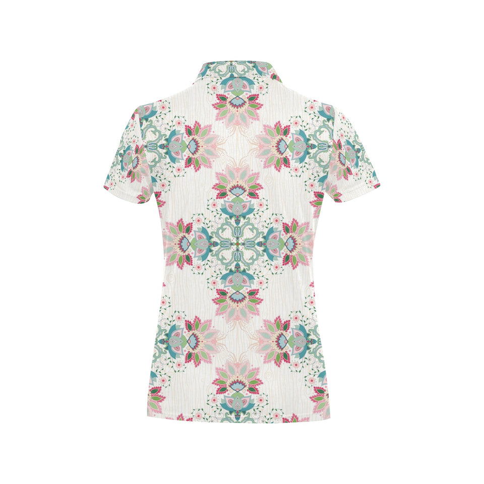 Square floral indian flower pattern Women's All Over Print Polo Shirt