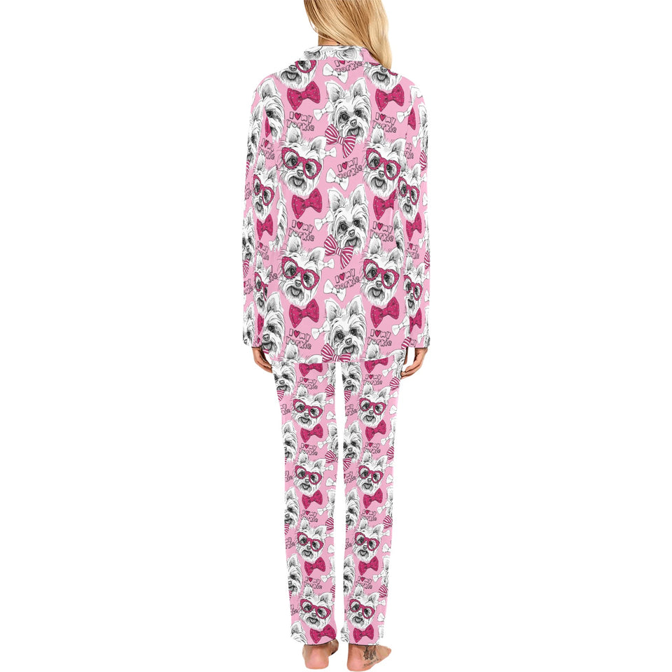 Yorkshire Terrier Pattern Print Design 03 Women's Long Pajama Set