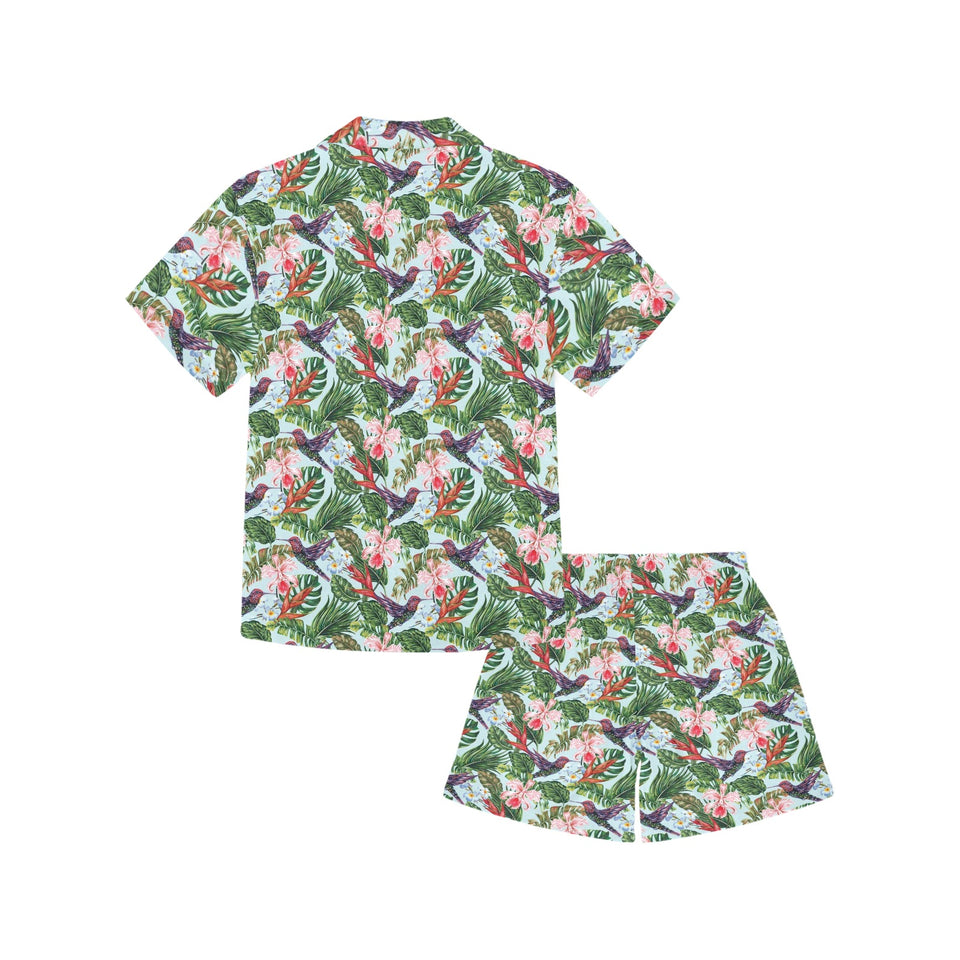 Hummingbird Pattern Print Design 05 Kids' Boys' Girls' V-Neck Short Pajama Set