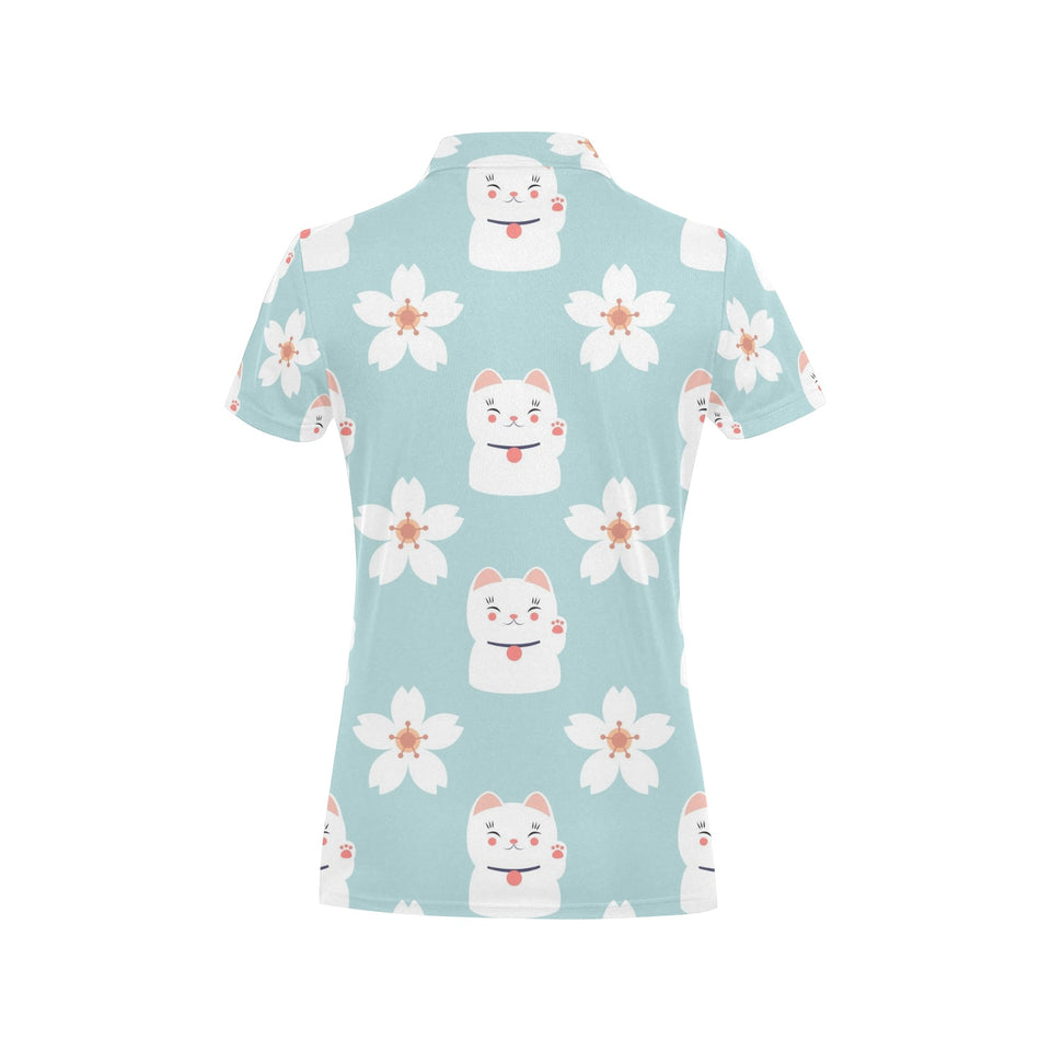 Maneki neko cat sakura Women's All Over Print Polo Shirt