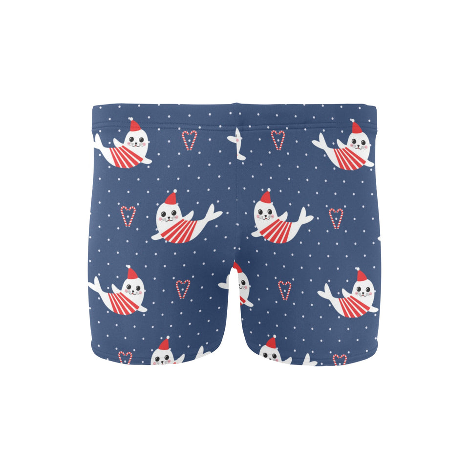 Cute sea lion seal christmas hat candy cane heart Men's Swimming Trunks