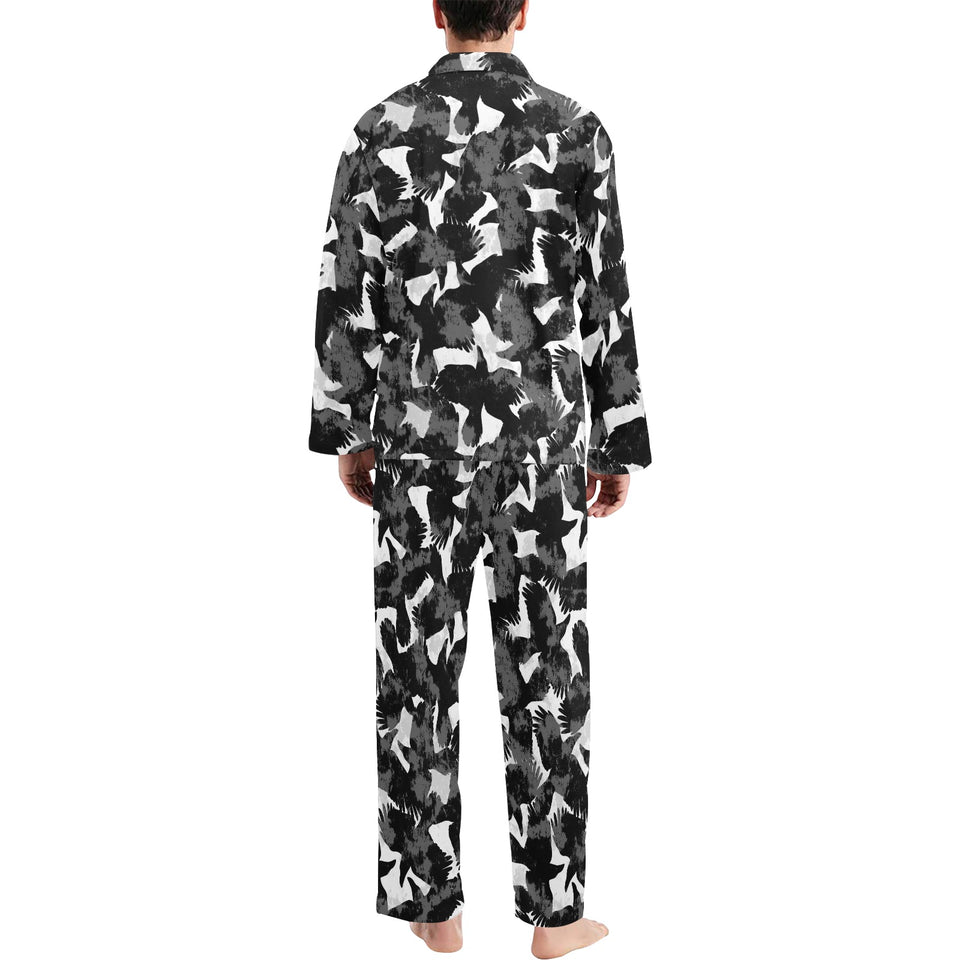 Crow illustration pattern Men's Long Pajama Set