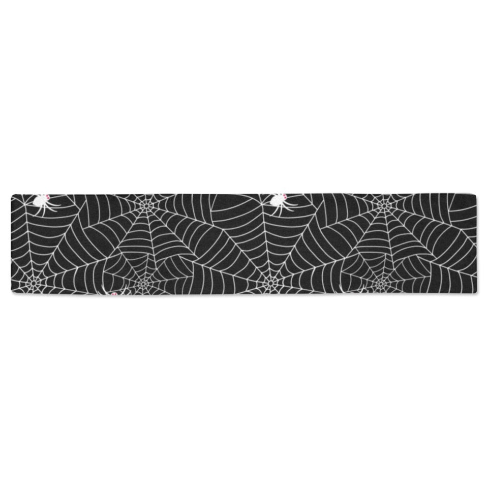 Spider web design pattern Black background white c Table Runner