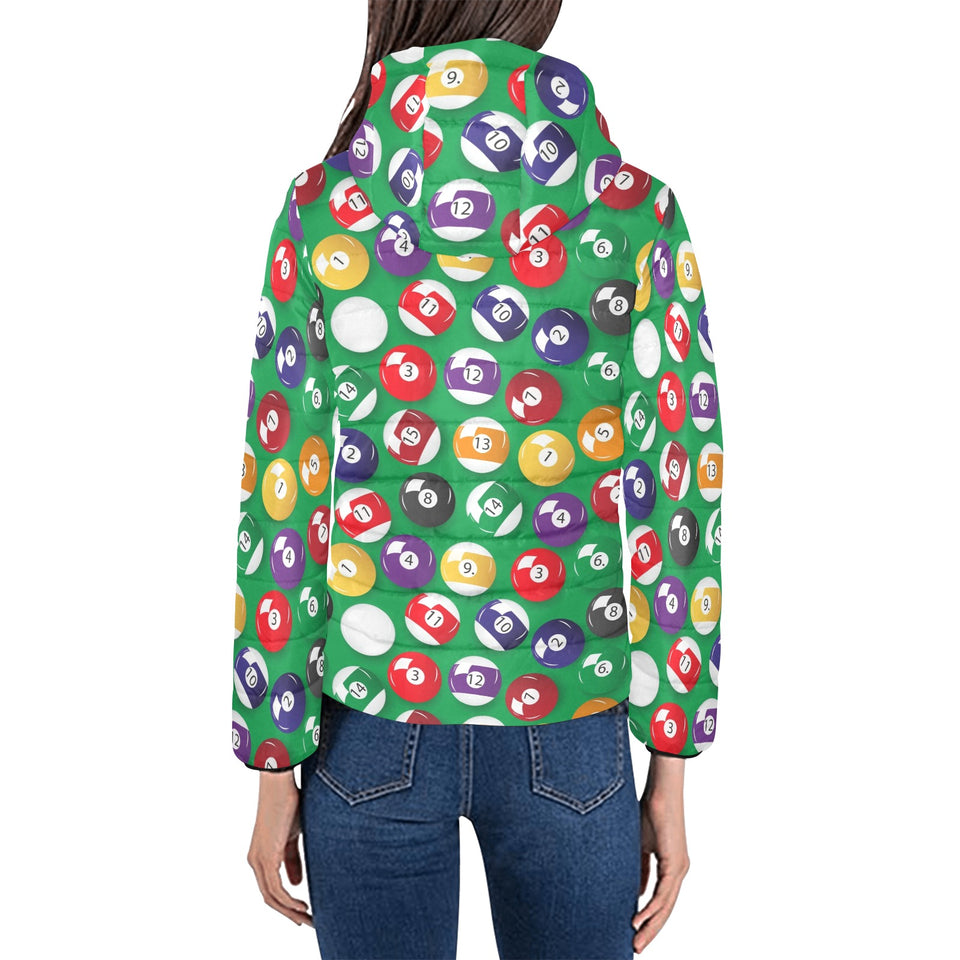Billiard Ball Pattern Print Design 02 Women's Padded Hooded Jacket