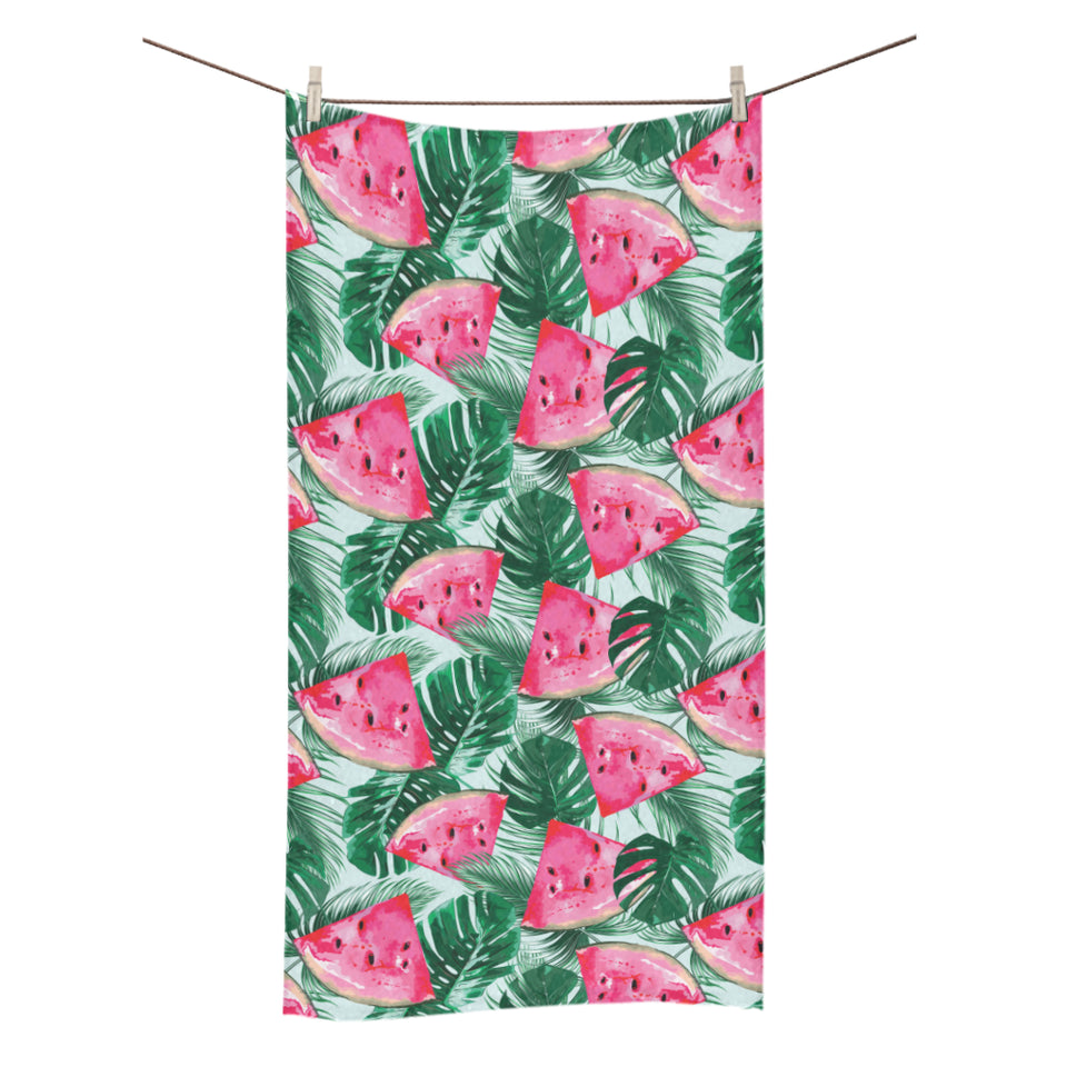 Watermelons tropical palm leaves pattern Bath Towel