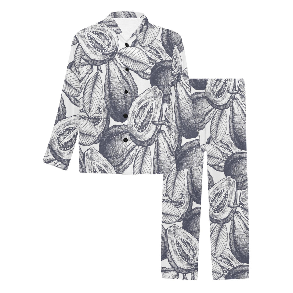 Guava tropical hand drawn pattern Men's Long Pajama Set