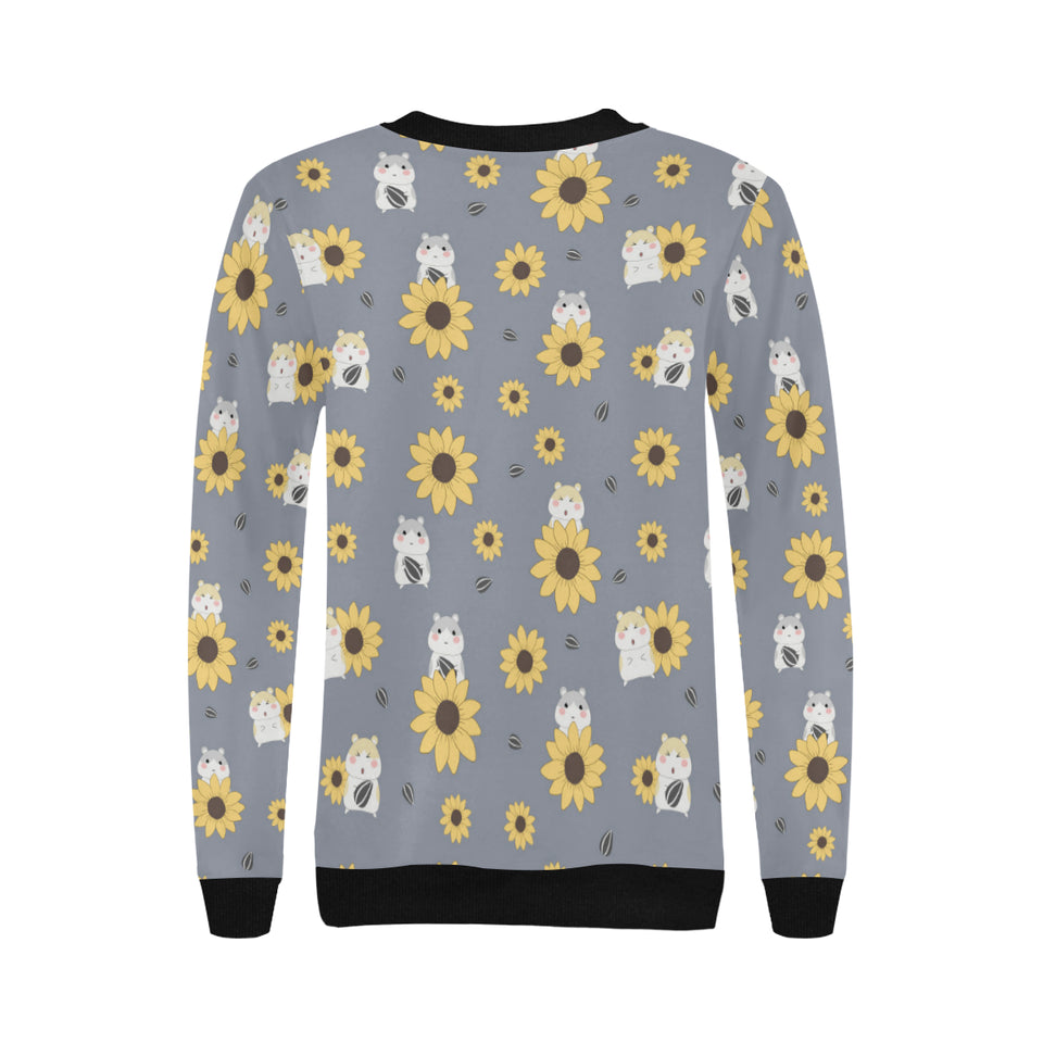 Cute hamster sunflower pattern background Women's Crew Neck Sweatshirt