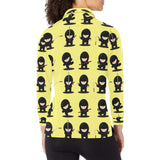 Cute ninja yellow background Women's Long Sleeve Polo Shirt
