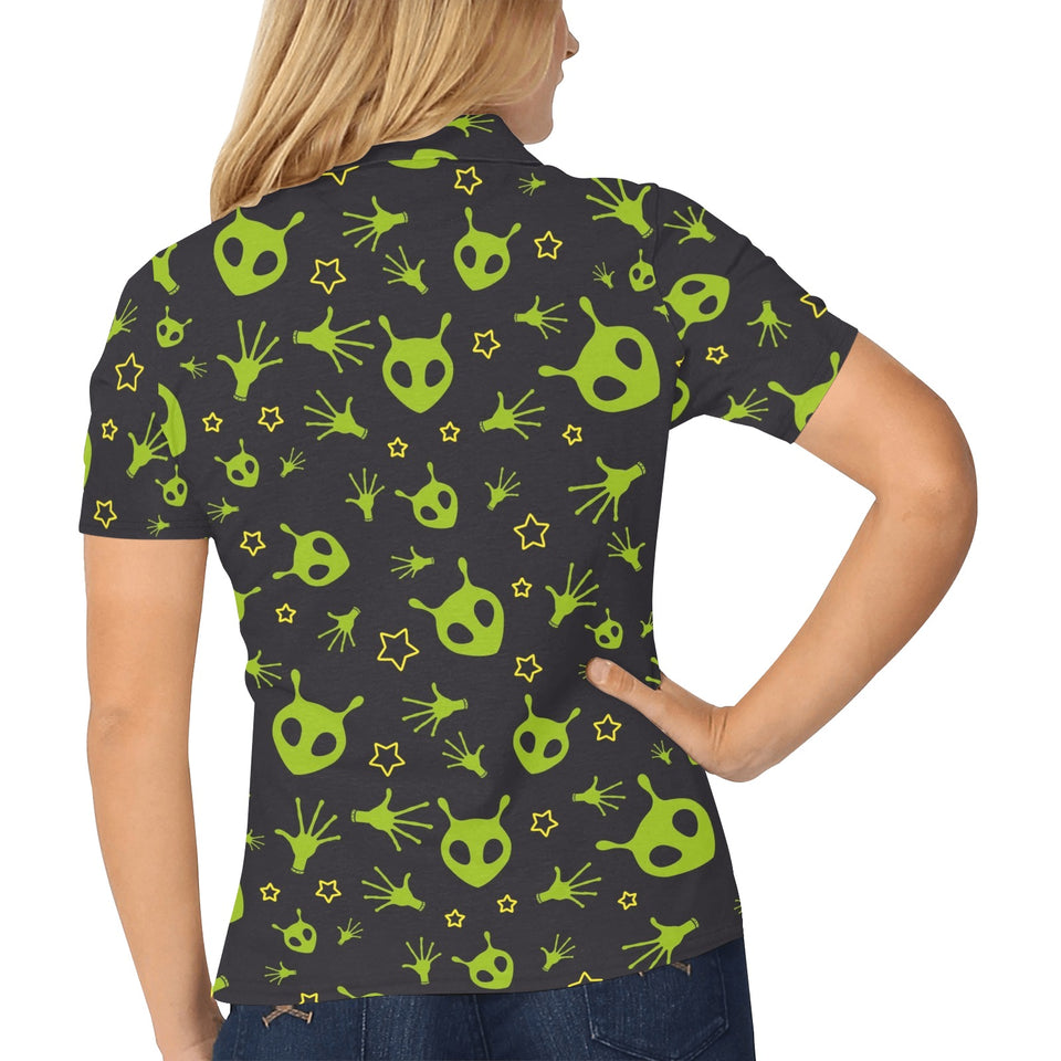 Alien Pattern Print Design 02 Women's All Over Print Polo Shirt