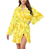 lemon pattern Women's Long Sleeve Belted Night Robe