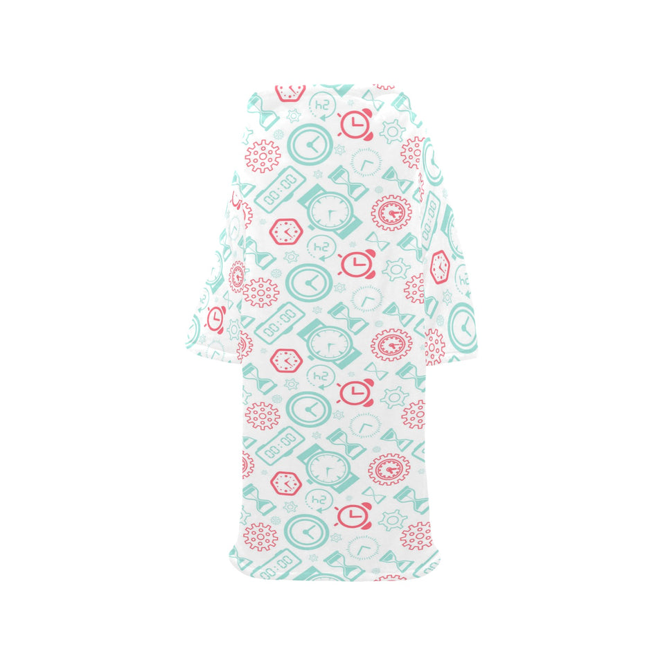 Clock time pattern blackground Blanket Robe with Sleeves