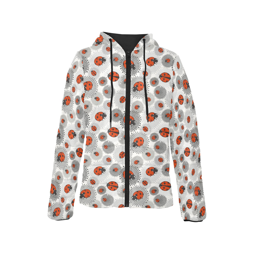 Ladybug Pattern Print Design 05 Women's Padded Hooded Jacket
