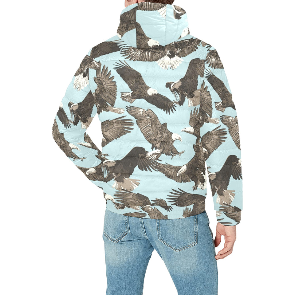 Eagle Pattern Print Design 01 Men's Padded Hooded Jacket