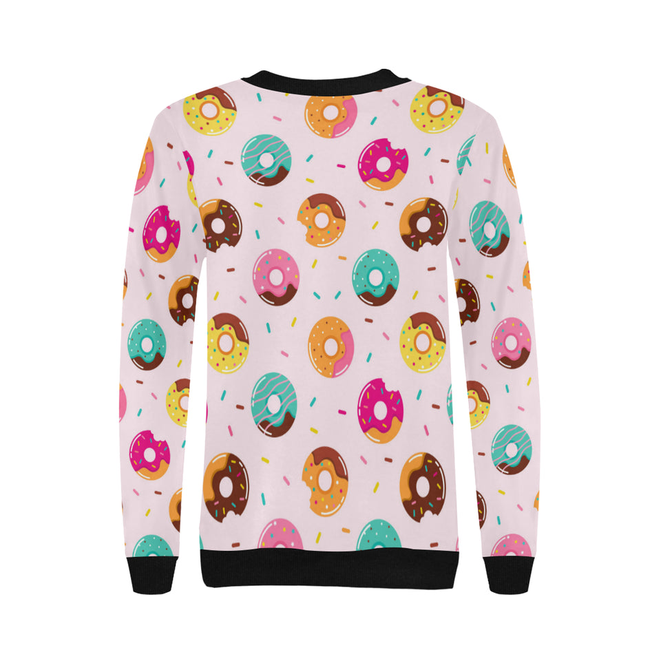 Donut pattern glaze pink background Women's Crew Neck Sweatshirt