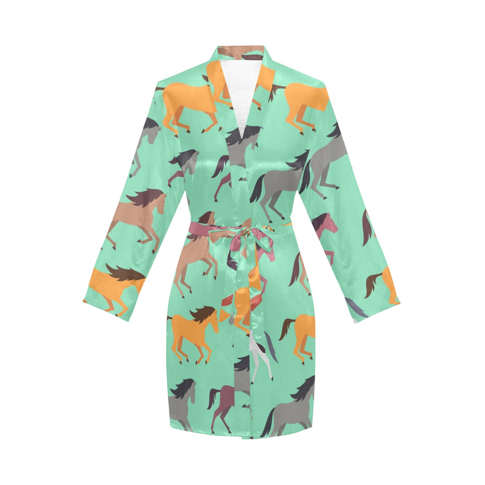 Colorful horses pattern Women's Long Sleeve Belted Night Robe