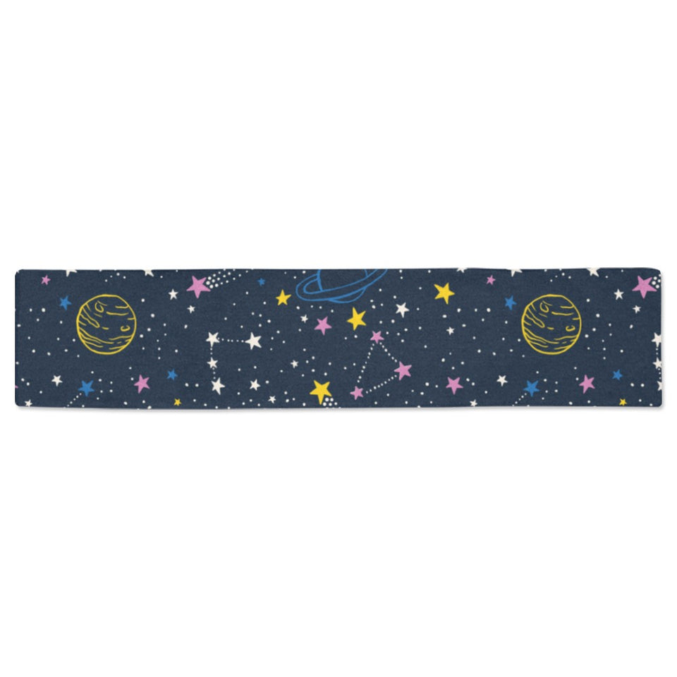 space pattern with planets, comets, constellations Table Runner